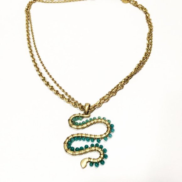 Jessica Simpson Jewelry - AUTHENTIC JESSICA SIMPSON MATTE GOLD LONG BEADED SNAKE PENDANT NECKLACE 24" +3"